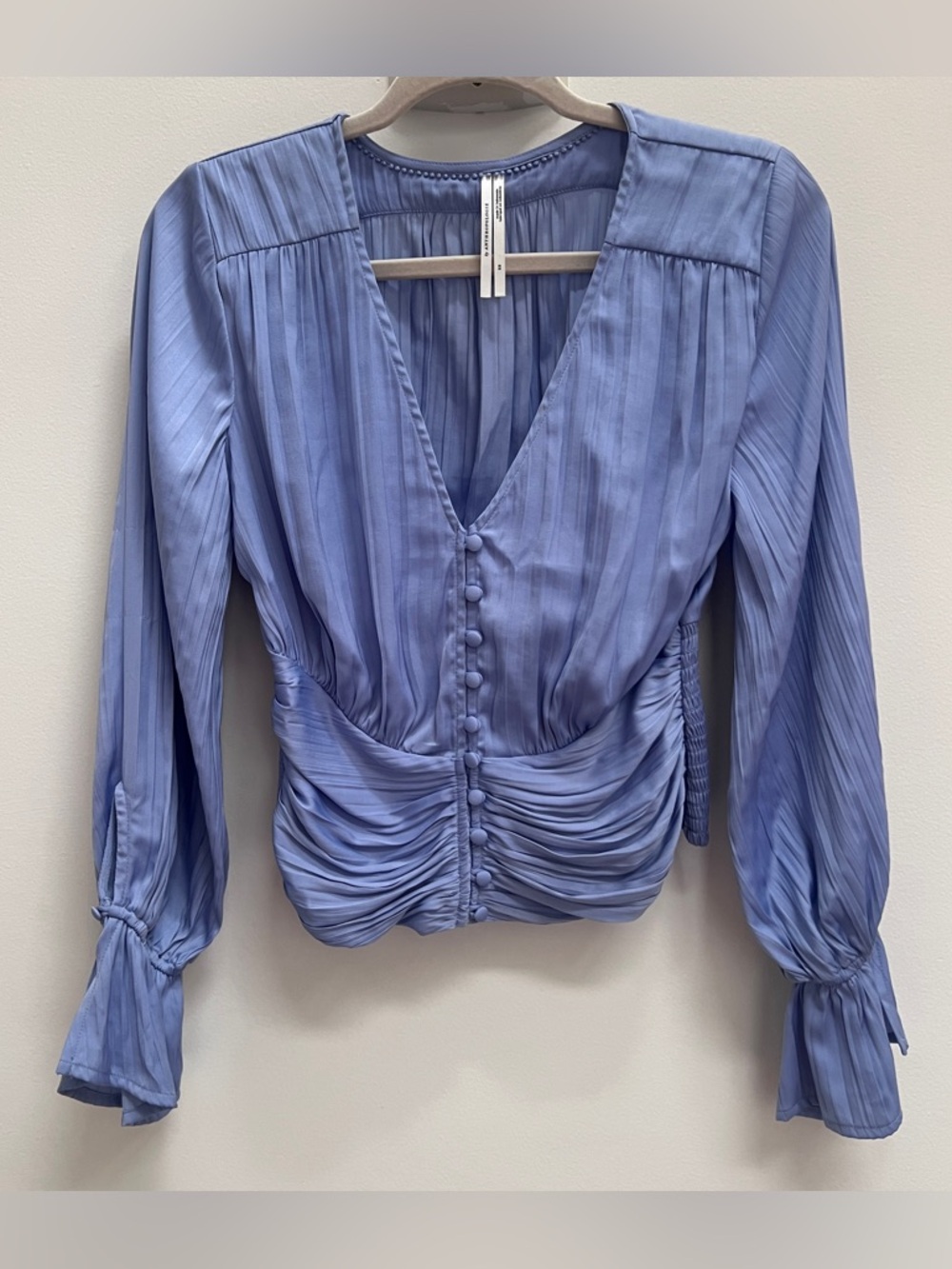 Anthropologie Periwinkle V-Neck Ruched Button Blouse